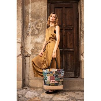 Geanta shopper  multicolor - One Size - cu inchidere cu fermoar si buzunar interior.