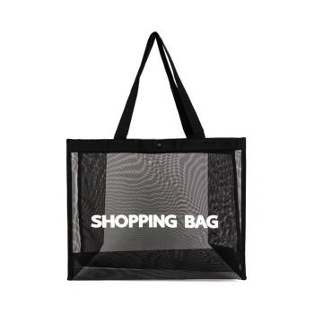 Geanta shopper  neagra - dimensiune unica - material transparent - ideala pentru plaja si cumparaturi.
