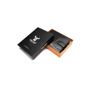Portofel piele barbati -  protectie RFID - Carte de identitate - Viki - negru croco