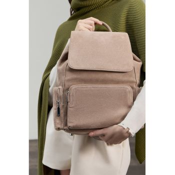 Rucsac de piele intoarsa cu buzunare cu fermoar