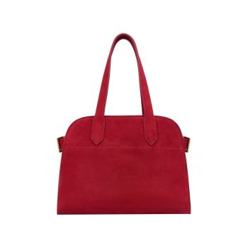 Set de geanta bowler din piele intoarsa cu maner si etui