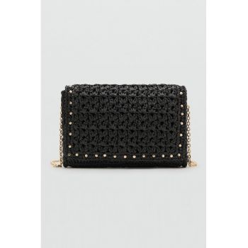 Geanta crossbody din paie de hartie si bareta din lant