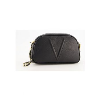 Geanta dama  messenger - piele naturala - neagra - 16x25x8cm - cu curea detasabila 120cm