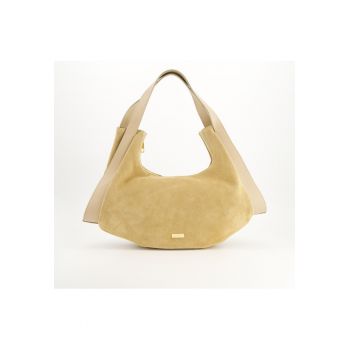 Geanta dama  shopper din piele intoarsa bej - 20x39x10cm - cu un compartiment interior
