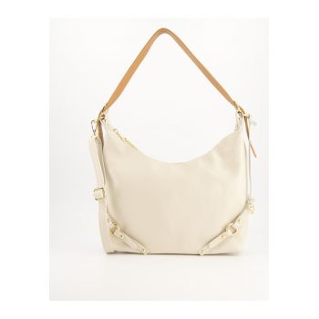Geanta de umar -  piele naturala - bej - 28x37x9cm - cu detalii aurii - cu manere si curea reglabile