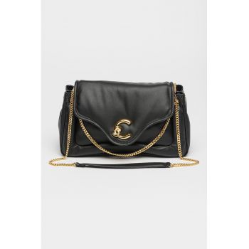 Geanta crossbody din piele cu bareta din lant si clapa