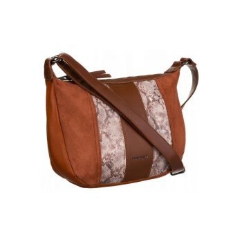 Geanta crossbody  maro - 21x29x9cm - din piele ecologica cu detalii imitatie piele de sarpe