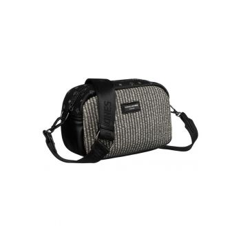 Geanta crossbody neagra din piele ecologica  14x22x8cm - cu 2 buzunare suplimentare