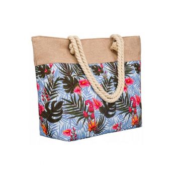 Geanta de plaja dama - multicolor - 36x50x15cm - cu motiv floral - compartiment principal mare