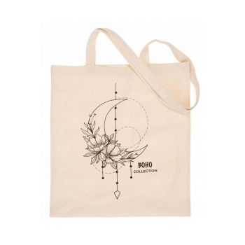 Geanta de umar bej - tip shopper - din bumbac - cu manere lungi - format A4