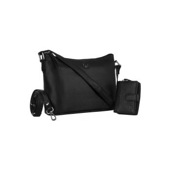 Geanta de umar din piele naturala -  neagra - cu portofel inclus - dimensiuni 30x25x10cm