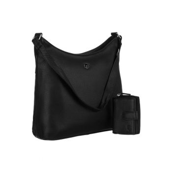 Geanta de umar din piele naturala -  neagra - cu portofel RFID inclus