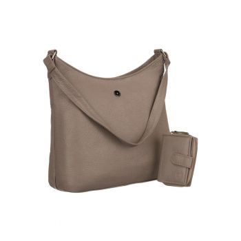 Geanta de umar din piele naturala -  neagra - set cu portofel RFID