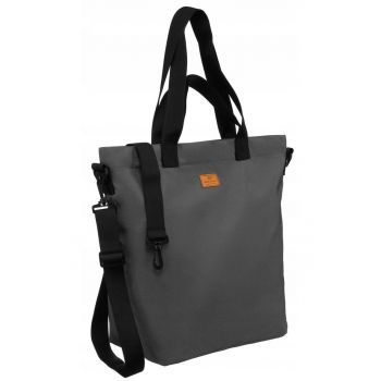 Geanta shopper dama  gri - cu doua buzunare - material poliester - cu manere si curea reglabila