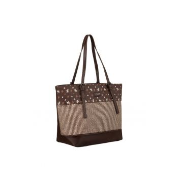 Geanta shopper mare pentru femei -  maro - cu 4 buzunare suplimentare - manere reglabile