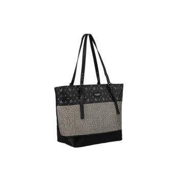 Geanta shopper mare pentru femei -  neagra - cu 4 buzunare - manere reglabile