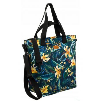 Geanta shopper multicolor -  cu doua buzunare - cu manere si curea reglabila