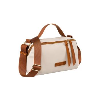 Geanta tote dama -  nylon si piele ecologica - bej - 14x26x15cm