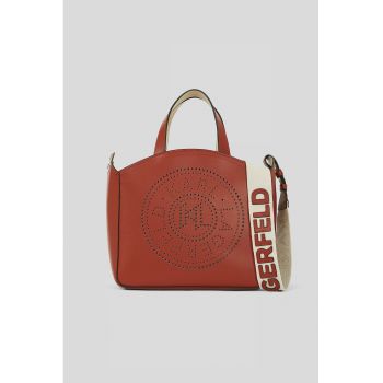 Geanta tote din piele cu logo cu perforatii