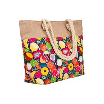 Geanta tote multicolor - 36x50x15cm - cu motiv de fructe - compartiment principal mare - buzunar mic