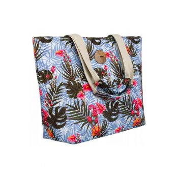 Geanta tote multicolora pentru femei - cu fermoar - compartiment principal si buzunar interior