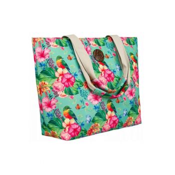 Geanta tote multicolora pentru femei - cu fermoar - compartiment principal si buzunar interior