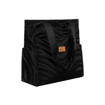 Geanta tote  neagra - 30x28x15cm - din poliester cu model ondulat