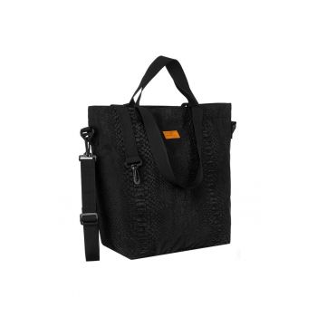 Geanta tote pentru femei -  neagra - din poliester - format A4 - cu doua seturi de manere - curea reglabila