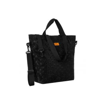 Geanta tote pentru femei -  neagra - din poliester - format A4 - cu manere reglabile