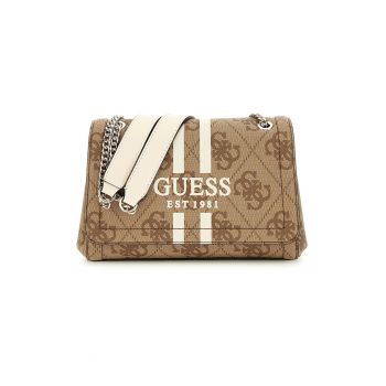 Geanta crossbody cu clapa - model logo si bareta din lant