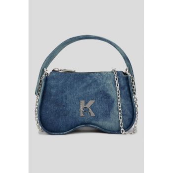 Geanta crossbody de denim cu monograma metalica