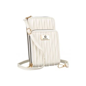 Geanta dama  alba - mini handbag din piele ecologica - 2 compartimente - 6 sloturi pentru carduri