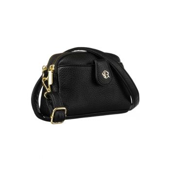 Geanta dama crossbody  neagra - 13x19x6cm - cu doua compartimente si curea reglabila