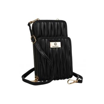 Geanta dama din piele ecologica -  neagra - cu textura plisata - set cu cura ajustabila.