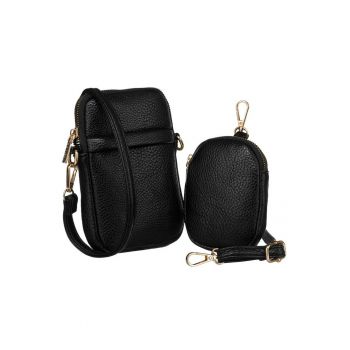 Geanta dama -  etui - negru - cu 2 buzunare si 3 compartimente pentru carduri - dimensiuni mici.