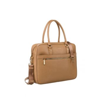 Geanta de birou din piele ecologica cu model de sarpe -  bej - 28x37x10cm