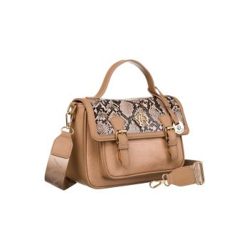 Geanta de dama  model Tote - bej - cu detalii texturate si curea detasabila
