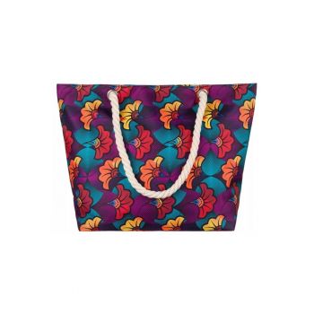 Geanta de umar dama -  model Tote - multicolor - material floral - cu un compartiment mare.