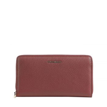 Metallic soft large zip around wallet brandy