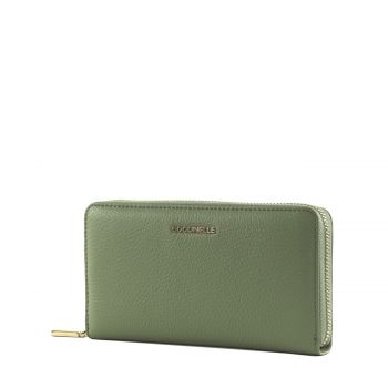 Metallic soft large zip around wallet greenery