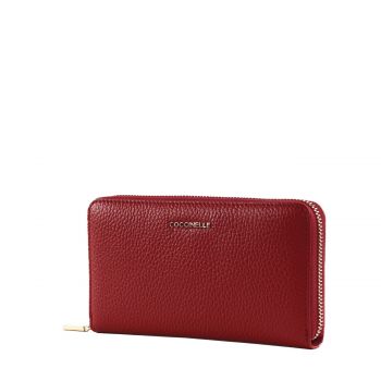 Metallic soft large zip around wallet ruby