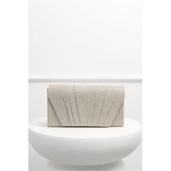 Clutch auriu cu glitter si pliuri decorative