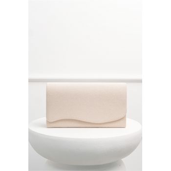 Clutch bej din catifea cu design asimetric