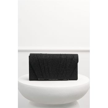 Clutch negru cu glitter si pliuri decorative