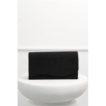 Clutch negru din catifea cu design asimetric