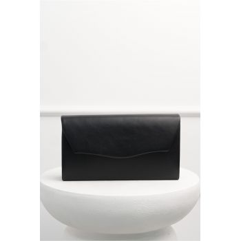Clutch negru din piele ecologica cu textura mata