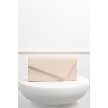 Clutch nude din piele ecologica cu textura mata si design asimetric