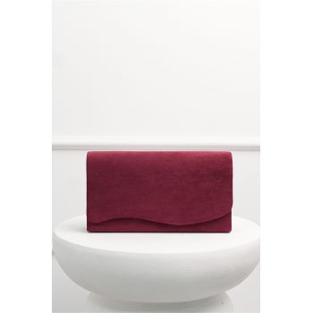 Clutch rosu din catifea cu design asimetric