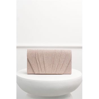 Clutch sampanie cu glitter si pliuri decorative