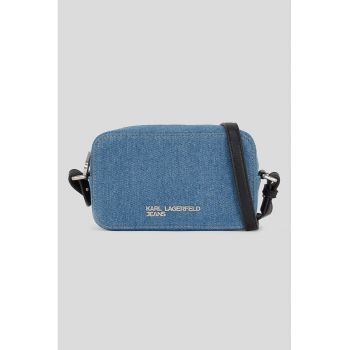 Geanta crossbody de denim cu logo metalic